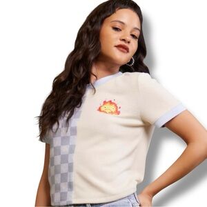 Studio Ghibli Howl's Moving Castle Calcifer Split Ringer Cropped top T-Shirt
